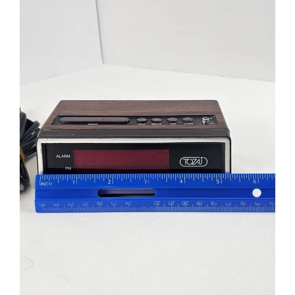 Vintage Tozai ATC-3035 Red LED Digital Alarm Clock Faux Wood Tested Works